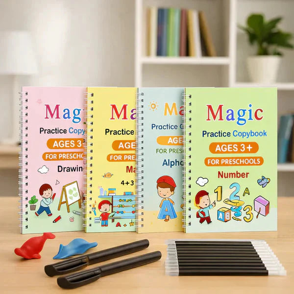 Sank Magic Practice Copybook ( 4 Books, 1 Pen , 1 Grip , , 10 Refill )