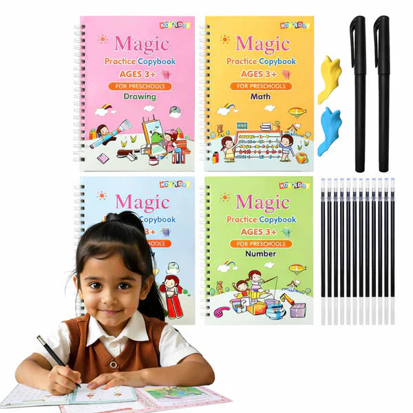 Sank Magic Practice Copybook ( 4 Books, 1 Pen , 1 Grip , , 10 Refill )