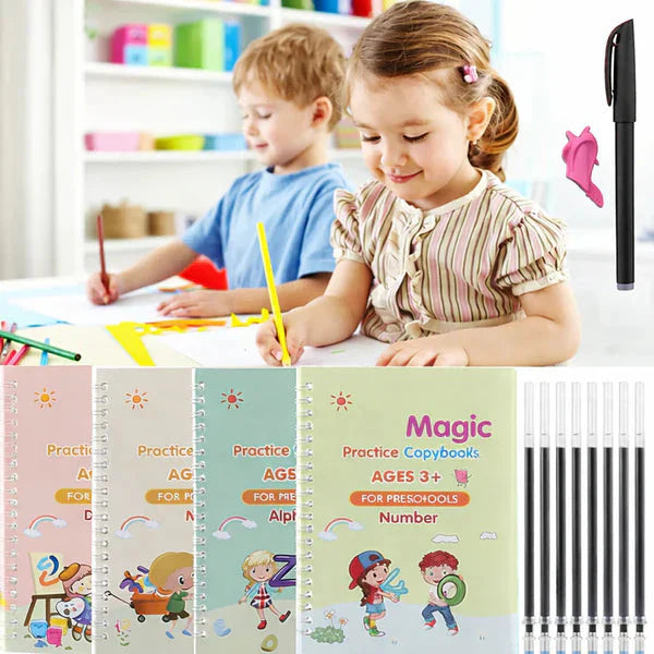 Sank Magic Practice Copybook ( 4 Books, 1 Pen , 1 Grip , , 10 Refill )