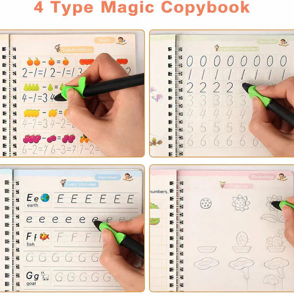 Sank Magic Practice Copybook ( 4 Books, 1 Pen , 1 Grip , , 10 Refill )